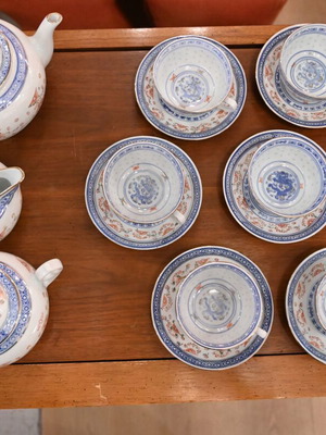 Chinese porcelain tea set vintage 15 pieces used