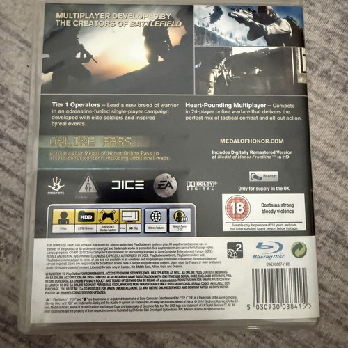 Medal of Honor PS3 game, like new, complete