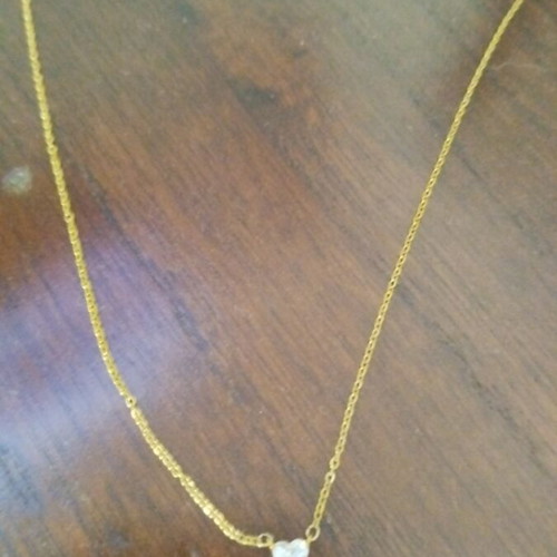 Duke stainless steel necklace with three zircon hearts, like new, 40cm+5cm