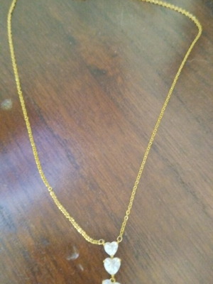 Duke stainless steel necklace with three zircon hearts, like new, 40cm+5cm