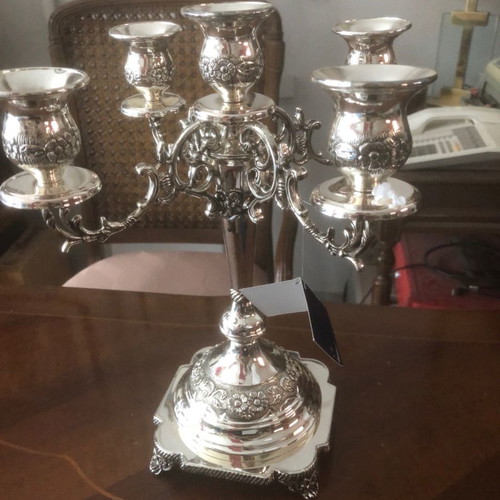 Five-arm silver-plated brass candlestick new heavy