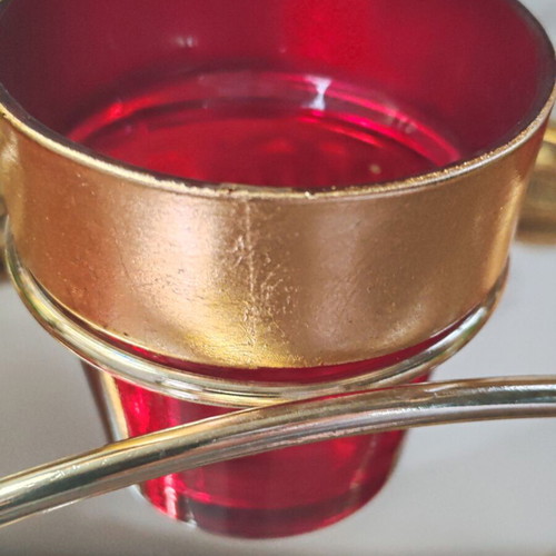 Vintage Carousel candle holder for 3 tealight candles, ruby glass and gold