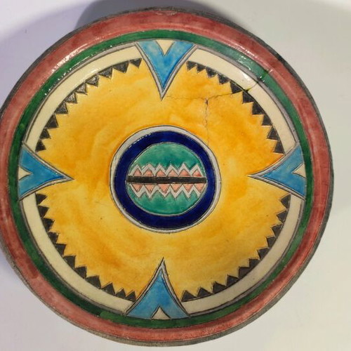 Mexican style ceramic plate and vase with plant composition used