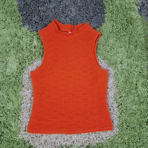 Topshop bright orange high neck top with lace details, new size L