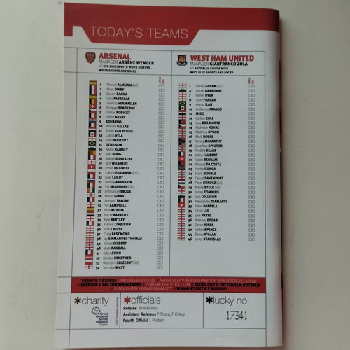 Match program Arsenal - West Ham 20.03.2010 used