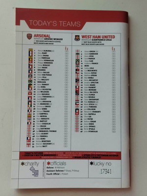 Match program Arsenal - West Ham 20.03.2010 used