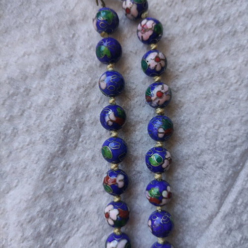 Cloisonne collectible necklace new, cobalt blue enamel with filigree knots