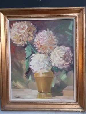 Oil painting used with vase and flowers by Alexandra Chalaris