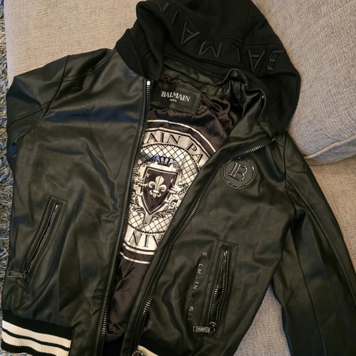 Balmain Bomber Jacket like new, black leather, size 48