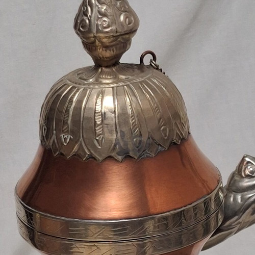 Vintage Tibetan Ewer Copper with Silver Dragon Motifs like new