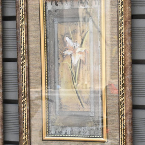 Decorative paintings with lily pair in wooden frame and glass used