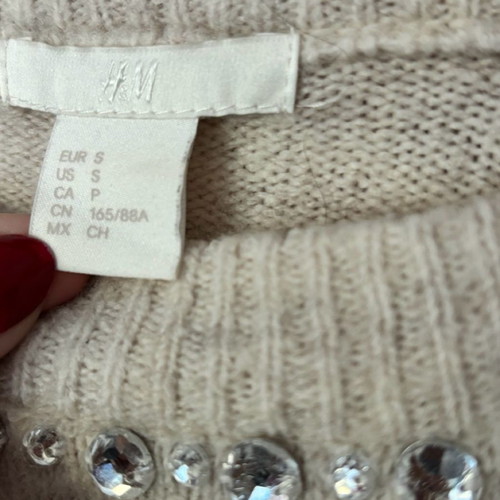 H&M women's sweater with rhinestones, beige, size S-M
