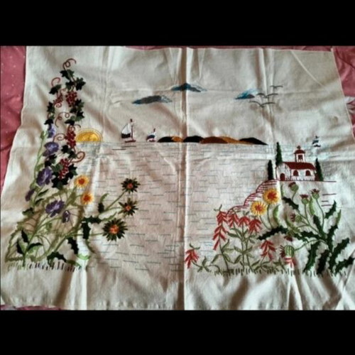 Handmade embroidery sea-themed wall art on cotton fabric, new