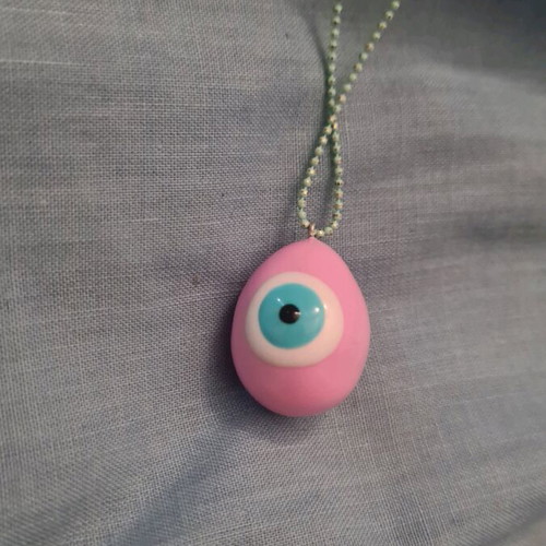 Easter egg jewelry new pink with eye and green chain
