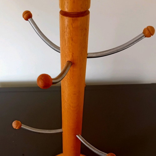 Wooden cup holder with inox elements like new, height 36 cm