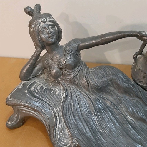 Art Nouveau antique sculpture used, made of pewter