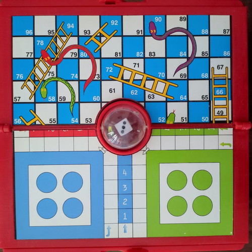 Snakes and Ladders game used, travel board game -griniaris
