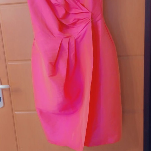 Midi cocktail dress fuchsia neon pink wrap style like new, size M
