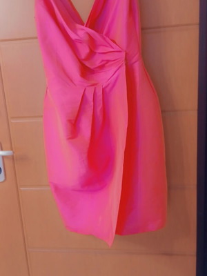 Midi cocktail dress fuchsia neon pink wrap style like new, size M