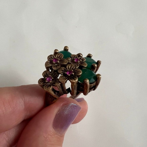 Large ring with rubies used, silver and precious stones