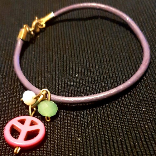 Peace bracelet, genuine pink leather with charms, handmade
