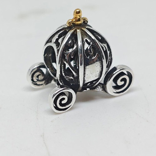 Cinderella Pumpkin Coach Charm 925 Silver with 14K Gold Details like new