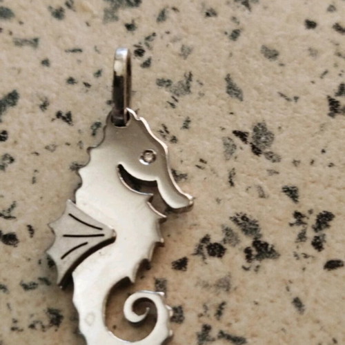 Seahorse pendant unisex stainless steel with zirconia like new