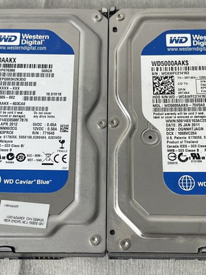 Western Digital Caviar Blue 500GB HDDs used, lot of 2, SATA 3.5"