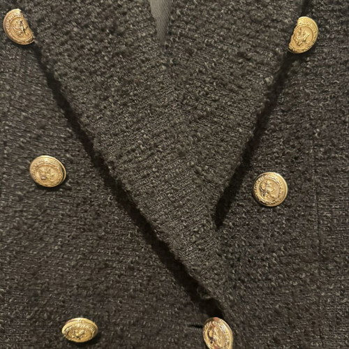 Zara tweed double-breasted blazer black with gold buttons like new