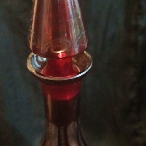 Vintage Egermann Ruby Cut to Clear Crystal Decanter with Stopper