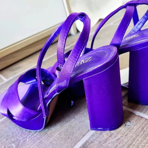 Zara purple satin heeled sandals with platform new, size 36