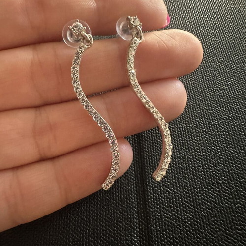 Wave drop earrings with rhinestones, silver color