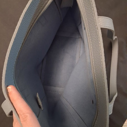 Women's shopper tote bag like new, light gray-blue with metal studs