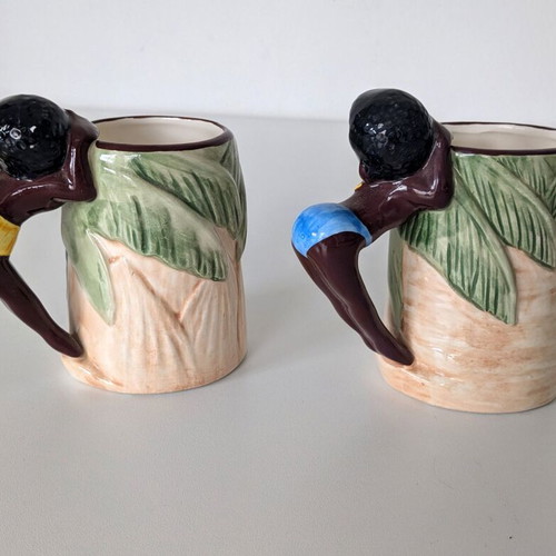 Badworks 1987 Ceramic Mug Set used, vintage tropical design