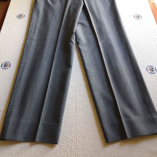 Gray striped men's summer suit by E. Loumos, used, size 50 jacket, altered pants