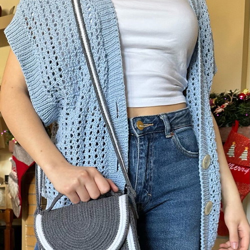 Handmade shoulder bag made to order, white and gray cotton