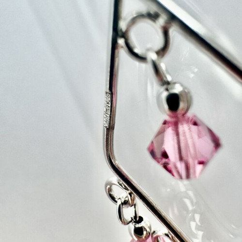 925 Sterling Silver Swarovski Crystal Pink Chandelier Earrings like new