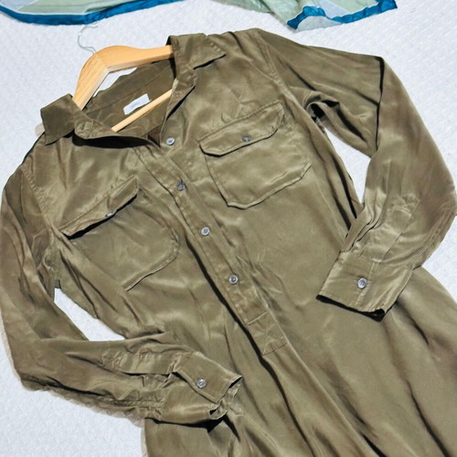 Closed silk dress 100% seta, green, size S