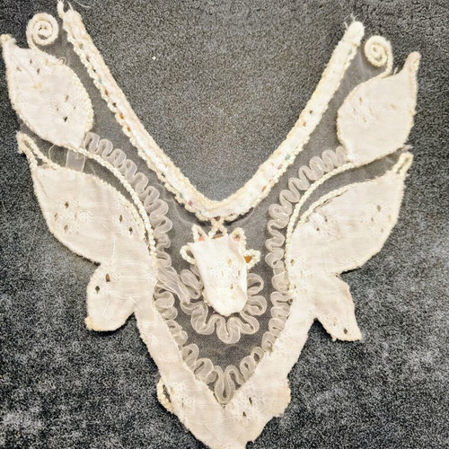 Venetian lace applique with embroidered semiprecious stones like new