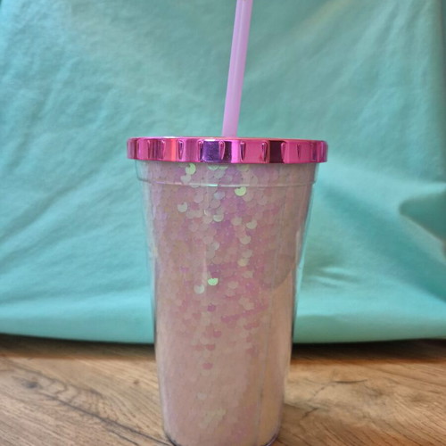 Glasses with straw like new, glass and plastic