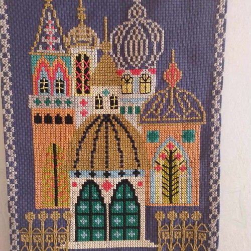 Hand Embroidered Church like new, unframed tapestry