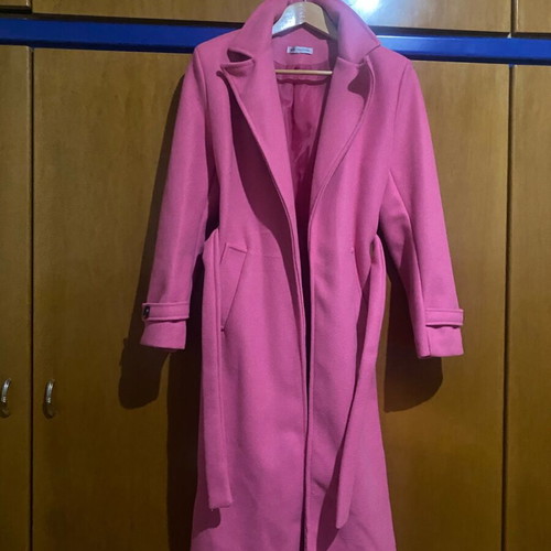 Fuchsia-pink coat like new with belt, fits small and medium