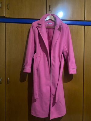 Fuchsia-pink coat like new with belt, fits small and medium