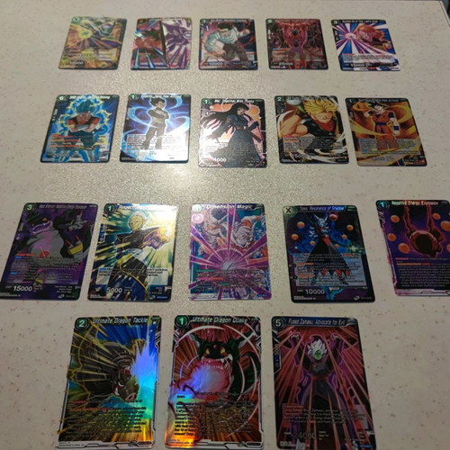 Dragon Ball Super cards used, 18 pieces, silver foil-holo
