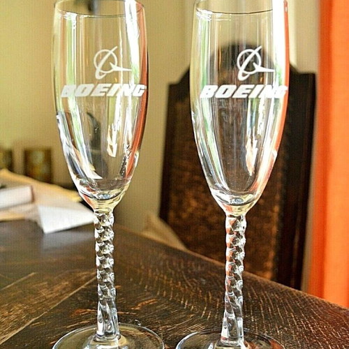 Collectible pair of Boeing champagne glasses like new with authentic logo