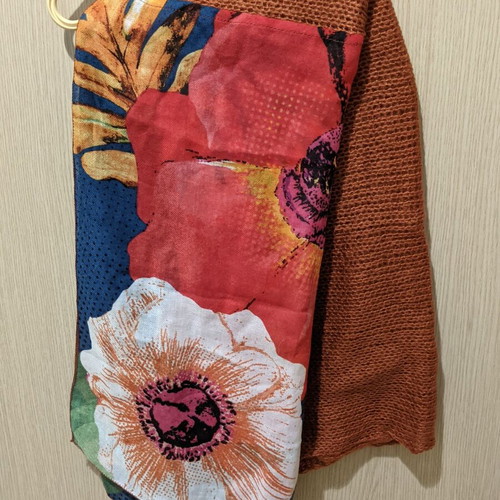 Desigual scarf with mixed fabric and knit, colorful design