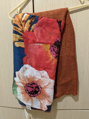 Desigual scarf with mixed fabric and knit, colorful design