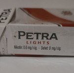 Petra Lights cigarette pack used, empty, hard case
