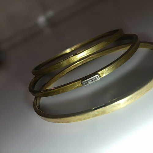 GOTI bracelet set used, 4 brass vintage bangles 1970s-1980s