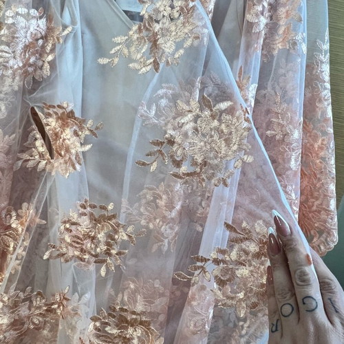 Lace caftan dress long new large beige orange